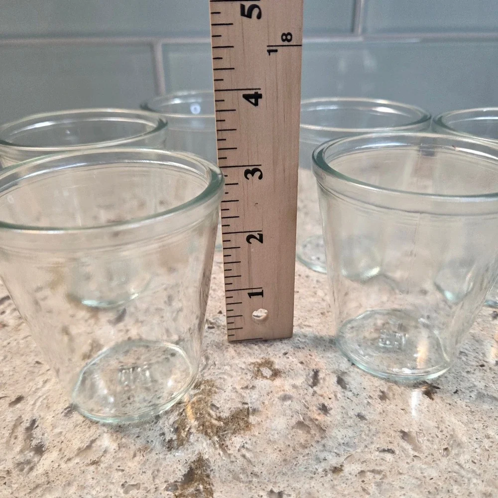 Set of 6 Clear Glass Yogurt Pudding Jars Farmhouse Kitchen Storage 3 Inch